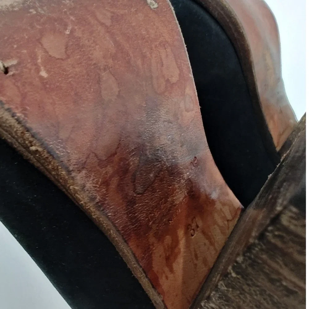 Rag & Bone Harrow Black Suede Leather‎ Stacked Heeled Ankle Strap Bootie size 37
